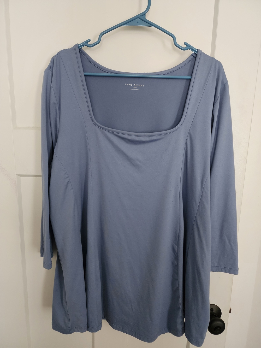 Lane Bryant Slate Blue Square Neck 3/4 Sleeve Tee